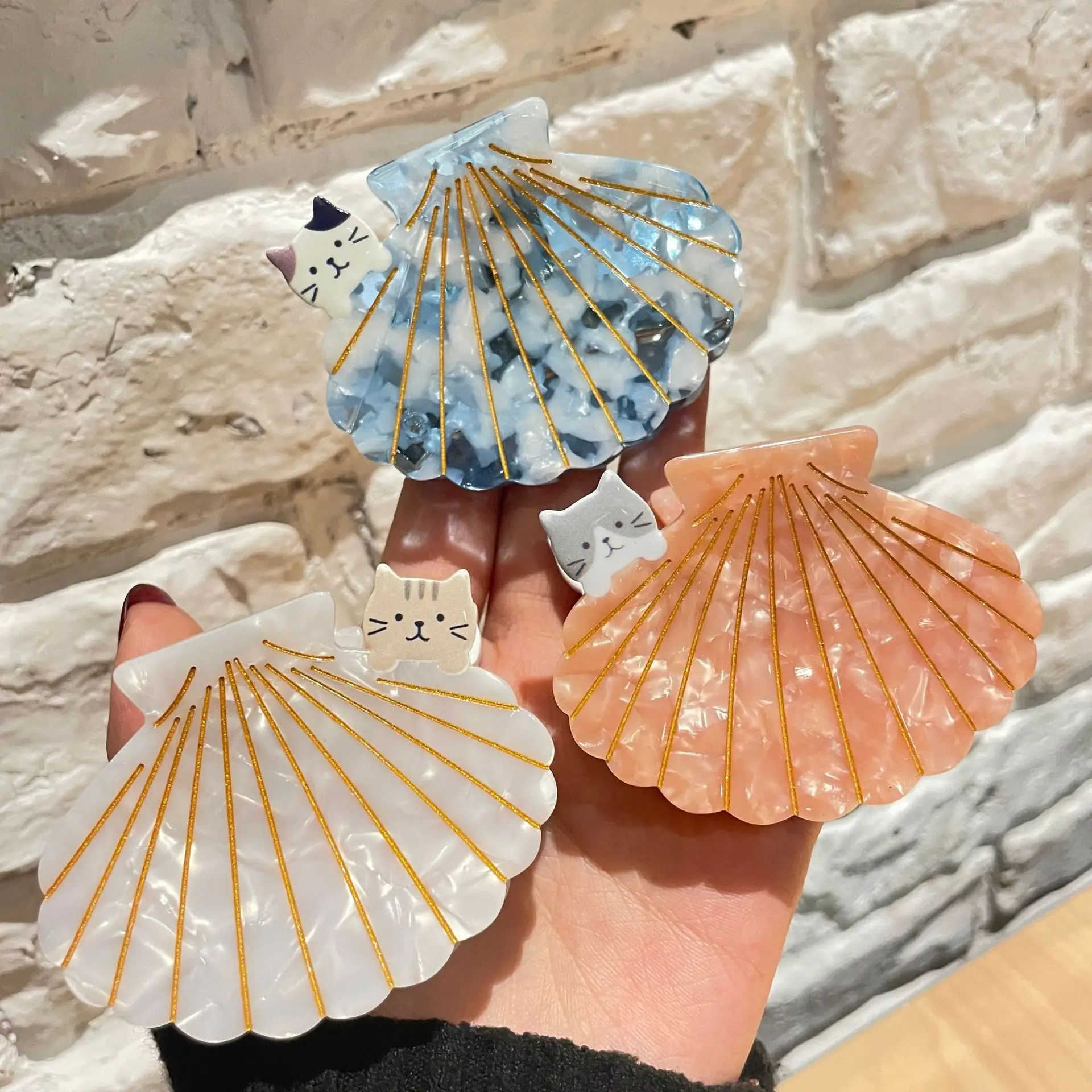 

Shell Hair Clips Rhinestones Claw Clip Cat Hair Claw Beach Barrette Beauty Girl Hairpin Headwear Hair Accessories for Women