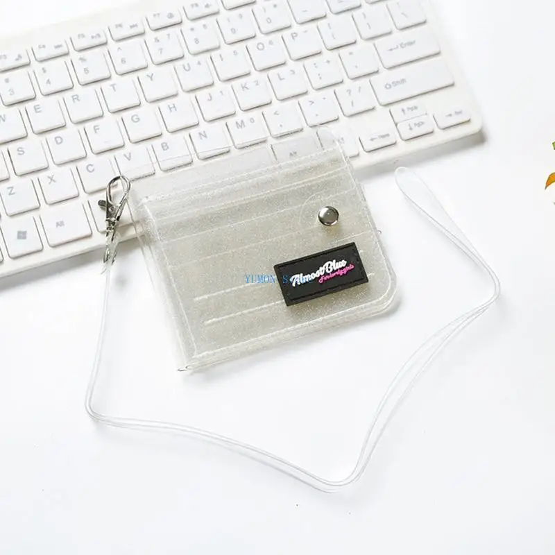

D0UD Cards Holder Clear Wallet Transparent Purse Glitter PVC Card Bag Neck Lanyard