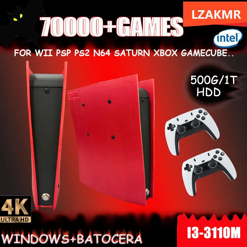 Retro Game Console X2 Batocera I3-3110M 1TB HDD 70,000+ Games 60+ Emulators for PS2 Wii PSP GC N64 4K HD TV Wireless Controller