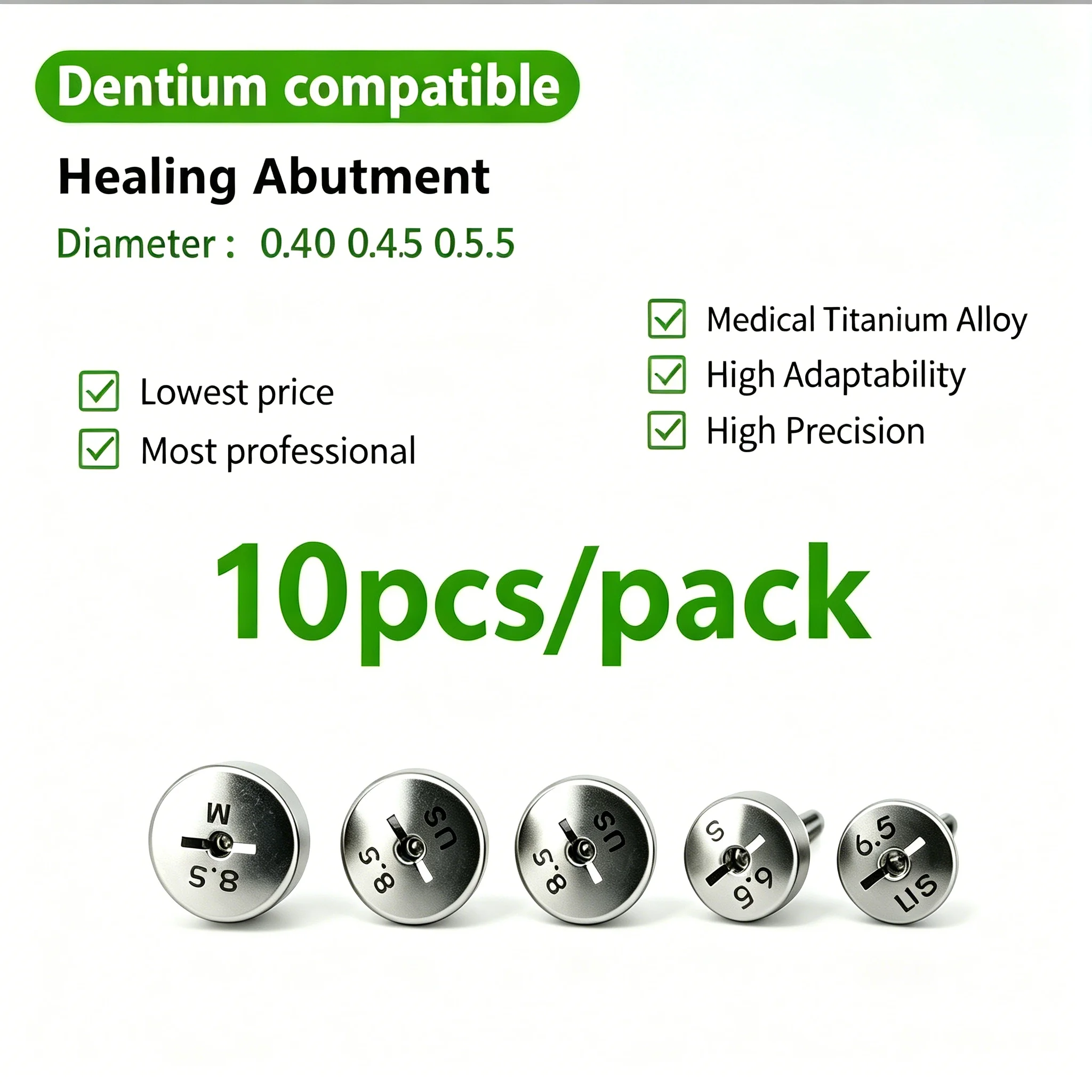 

10Pcs TC5ELI Titanium Healing Abutment for Dentium System Dental Implant High Precision Healing Cap Screw