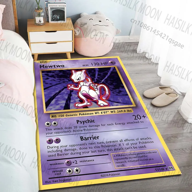 

Pokémon Cards Mewtwo Print Carpet Rug for Living Room Bedroom Sofa Decor Kids Play Home Area Rug Non-slip Mat Game Room Rugs