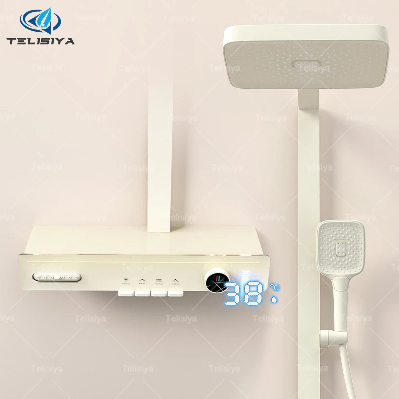 

Молочно-белый распылитель для талии, многофункциональная душевая система, набор с цифровым дисплеем, окружающее освещение, бытовой душевой набор под давлением