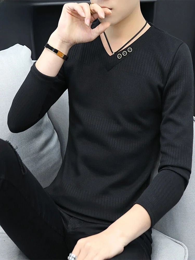 

Comfortable V-Ne Long Sve Hoodie Men's Slim Fit Knitted irt Spring Casual Versatile Breathable Anti-Wrinkle T-irt