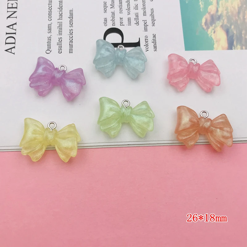 10pcs Hot Selling Resin Kawaii Miniature Pearl Effect Bow Flower Charm for Keychain, Earring, Scrapbooking, DIY Making, Necklace