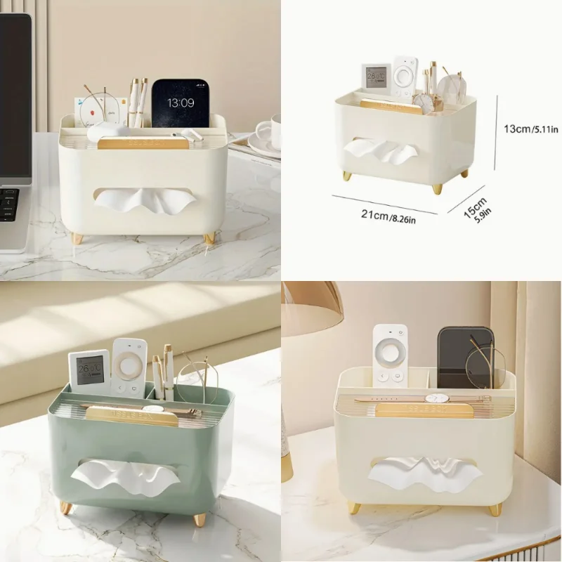 

Space-Saving Multifunctional Desktop Organizer with Tray, Tissue Box Holder, Remote Control for Office, School, Home – Durable