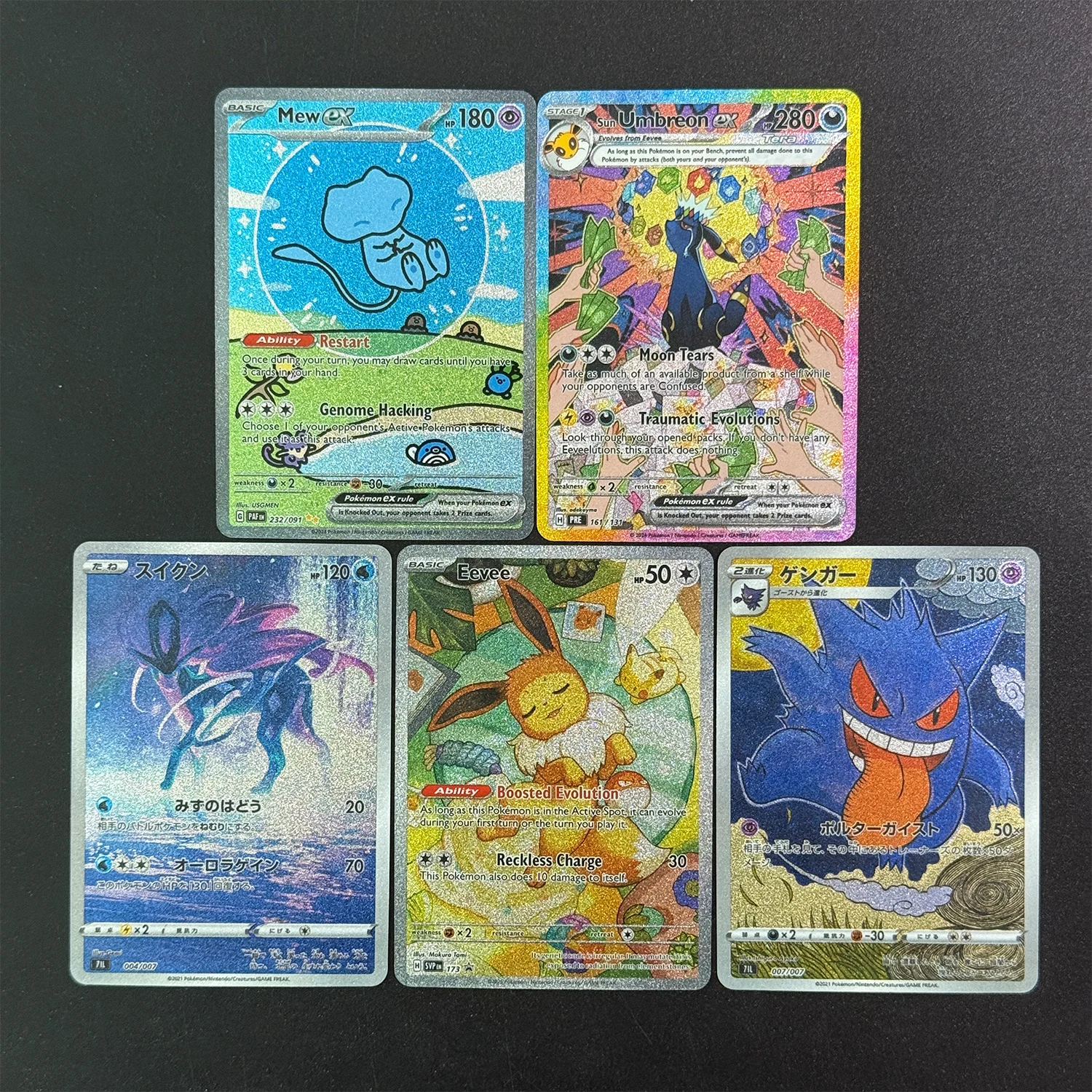 

5Pcs/Set DIY Paldean Fates Pokemon Cards Mew Umbreon, Ex Suicune Gengar Eevee PTCG Collectible Cards Anime Gifts