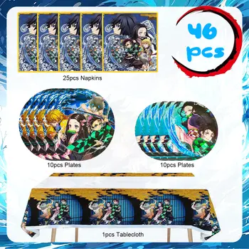 鬼滅之刃主題派對用品,46件套鬼滅之刃生日派對餐具套裝 - 鬼滅之刃派對餐盤、杯子、餐巾紙、桌布 8 最佳銷售 鬼滅之刃小隊 - №3