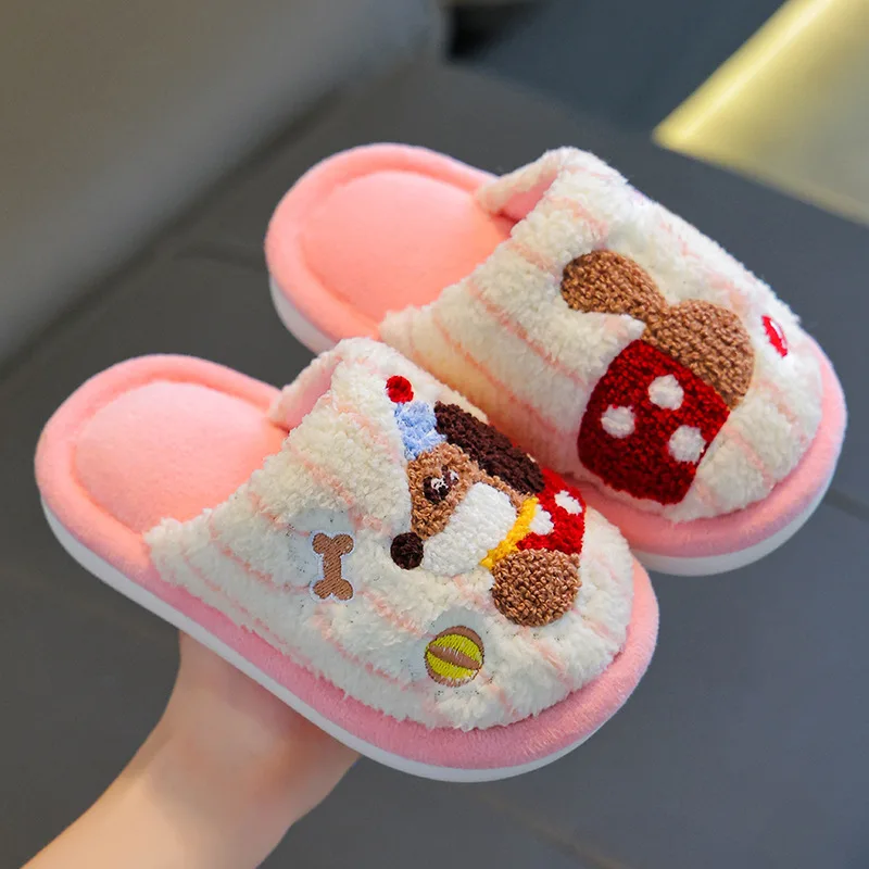 New winter children's cotton slippers boys and girls puppy linen home floor mop warm plush shoes