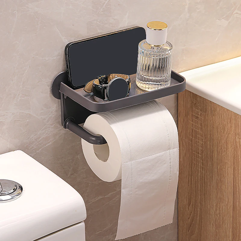 Punch Free Wall Mounted Tissue Storage Rack Paper Roll Shelf Holder Restroom Box Shelve Multi Functional Phone Placement Toilet