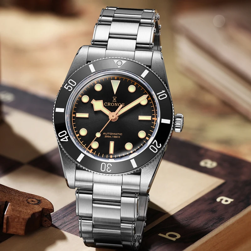 Cronos Luxury Men Watch 37mm Diver BB54 Vintage Automatic Wristwatches Female End Links Sapphire 20 Bar L6033M
