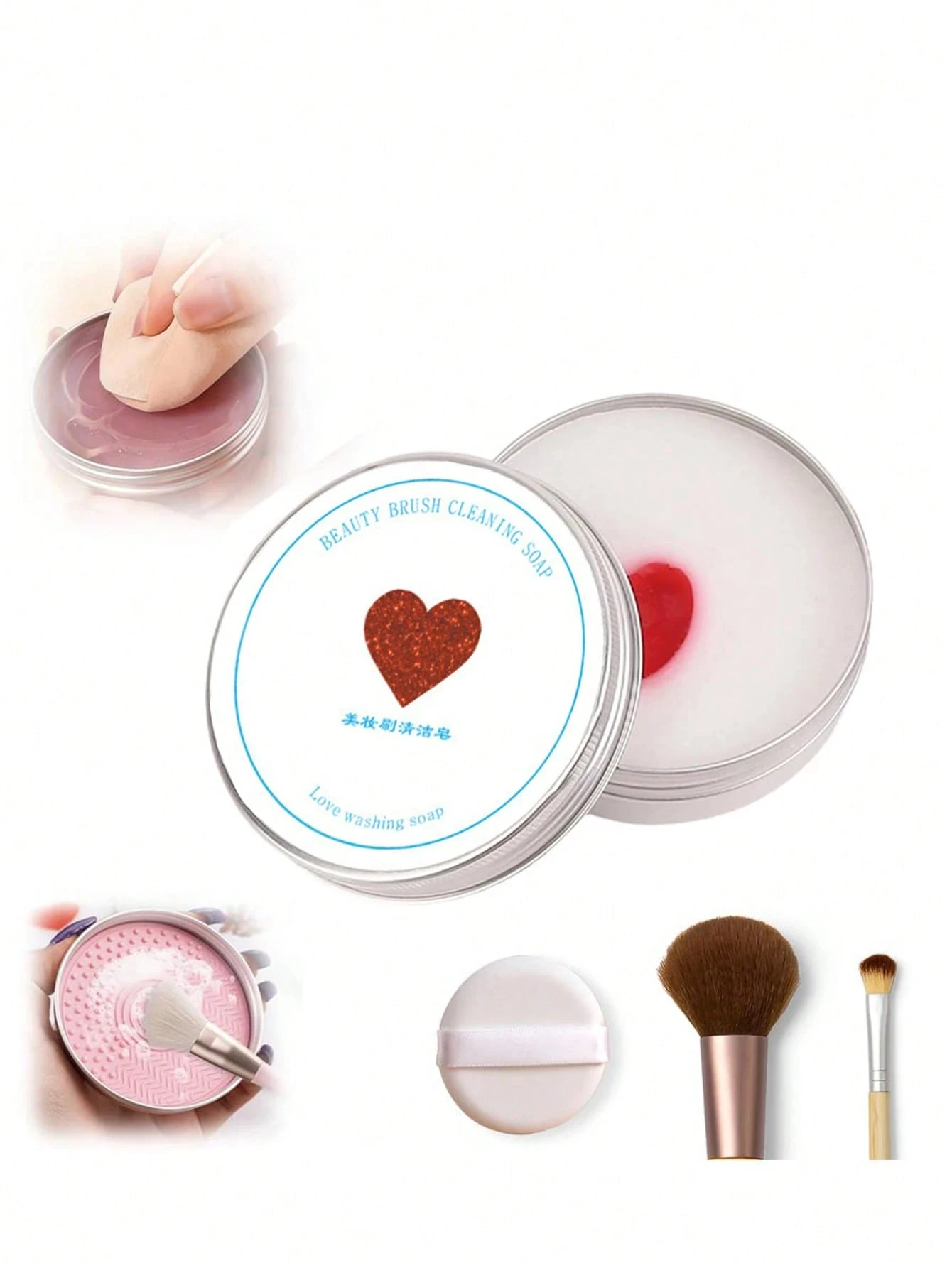 Clean Your Brushes In Seconds! Makeup Brush Cleaning Soap With Scrub Mat, Solid Cleanser For Brushes & Sponges, Portable Tin Box, Deep Cleaning Makeup Tool Soap