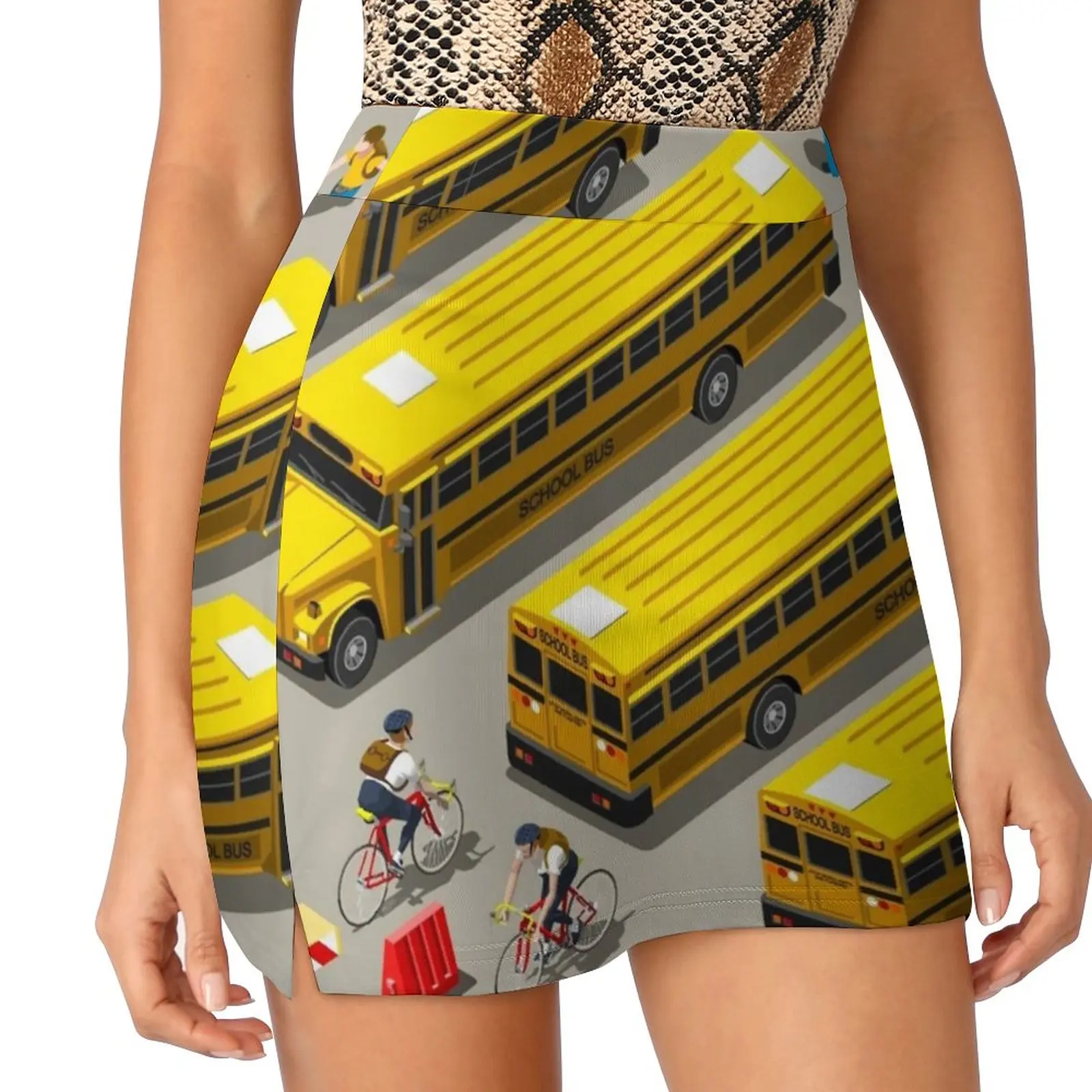 School Bus Vehicle Women's skirt Aesthetic skirts New Fashion Short Skirts School Bus Vehicle Isometric People Set Flat 3D Web