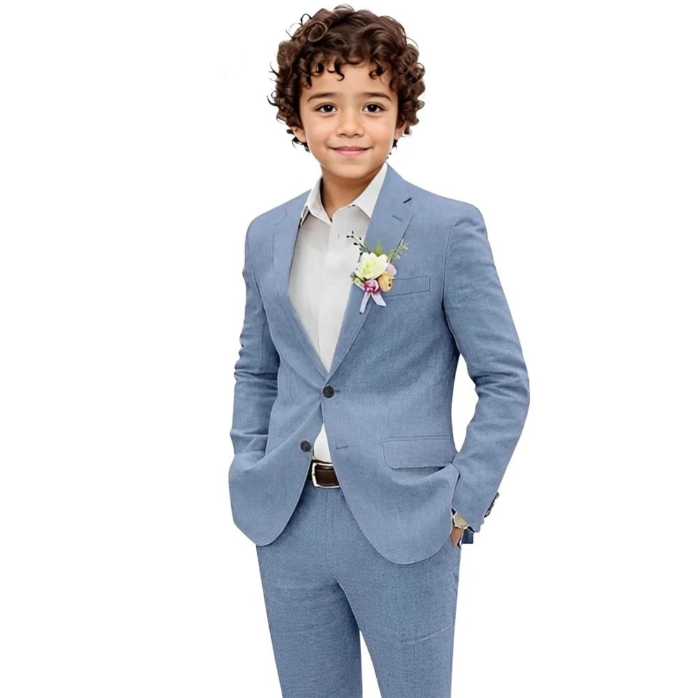 

Льняной костюм для мальчиков, свадебный комплект из 2 предметов, легкий летний пляжный смокинг, наряд для мальчика-харитаса