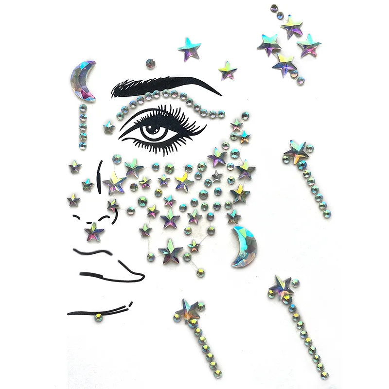 2022 New Designs Trendy 3D Forehead Crystal Stickers Reusable Colored Shiny Face Resin Decorations Masquerade Party Stickers