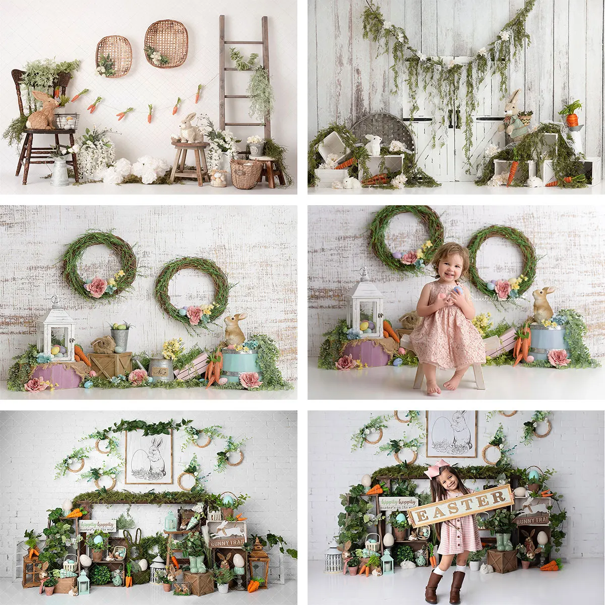 Easter Backdrop Fresh Eggs Carrots Kids Baby Cake Smash Photography Props Cute Bunny Girls Adult Studio Backgrounds