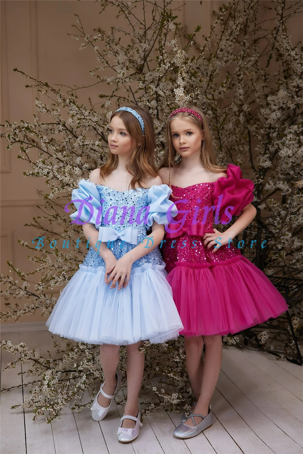 Gorgeous Flower Girl Dress Blue Or Red Embroidered Long Sleeve Luxury Evening Party Wedding Dresses Christmas Clothing Gowns