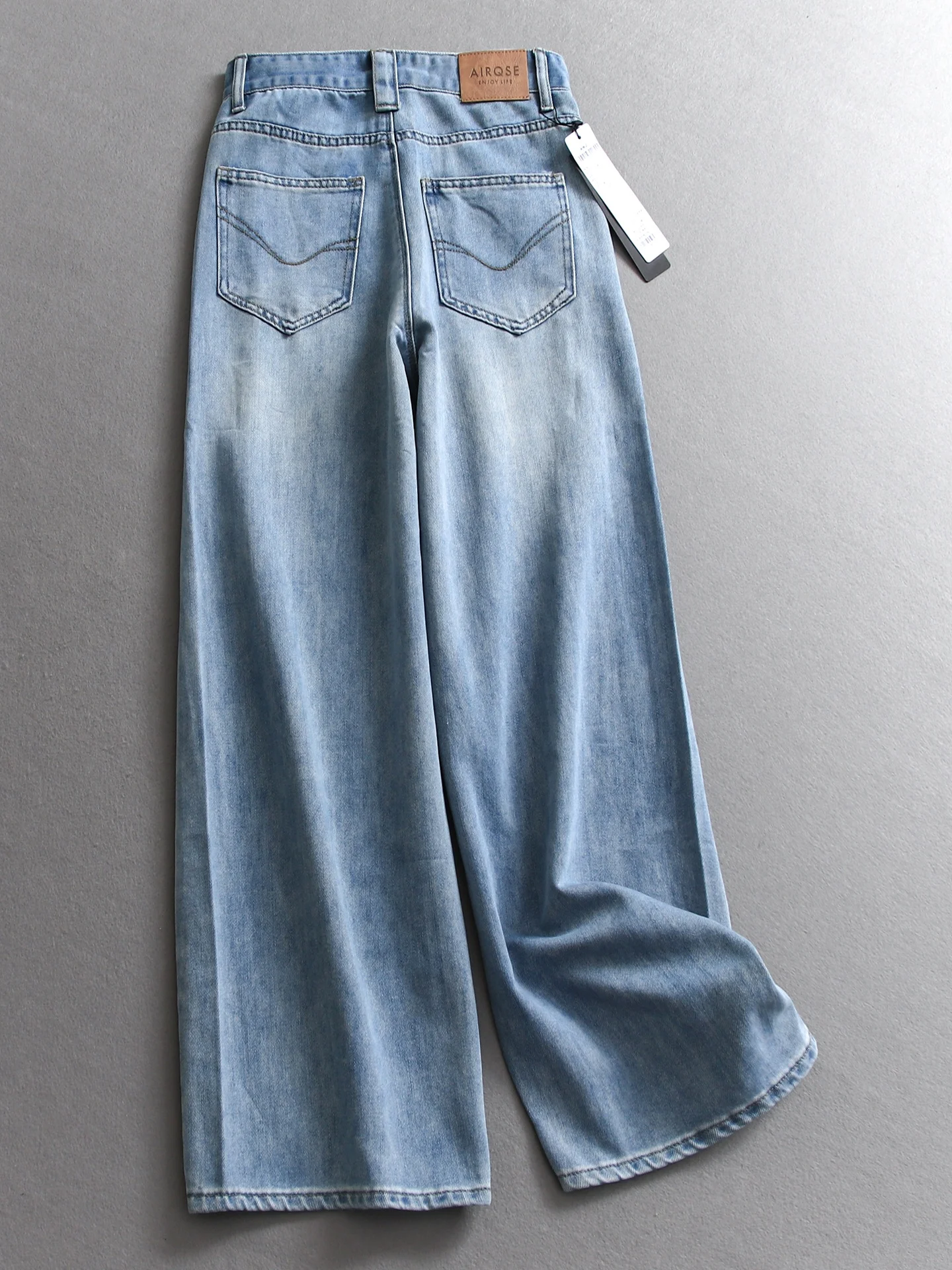 Retro Light Blue Soft Skin-Friendly Faded High Waist Slimming Loose Straight Leg Wide Leg Pants Women's Jeans R253