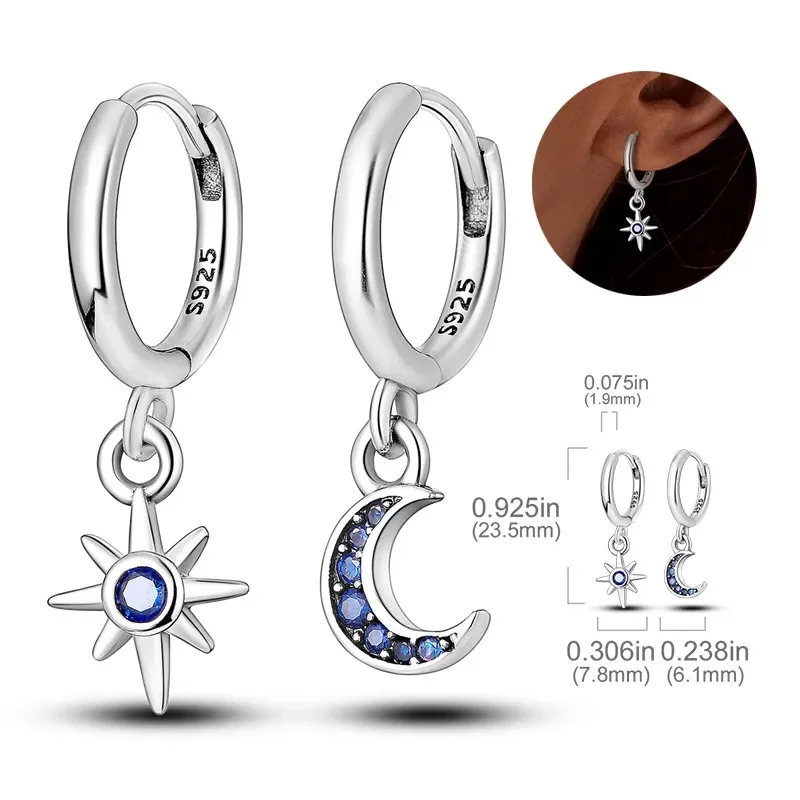 Hoop Earring 925 Silver Star Moon Rose Gold Yellow Earrings Pendientes Golden Color Earring Fine Jewelry Gift for Women