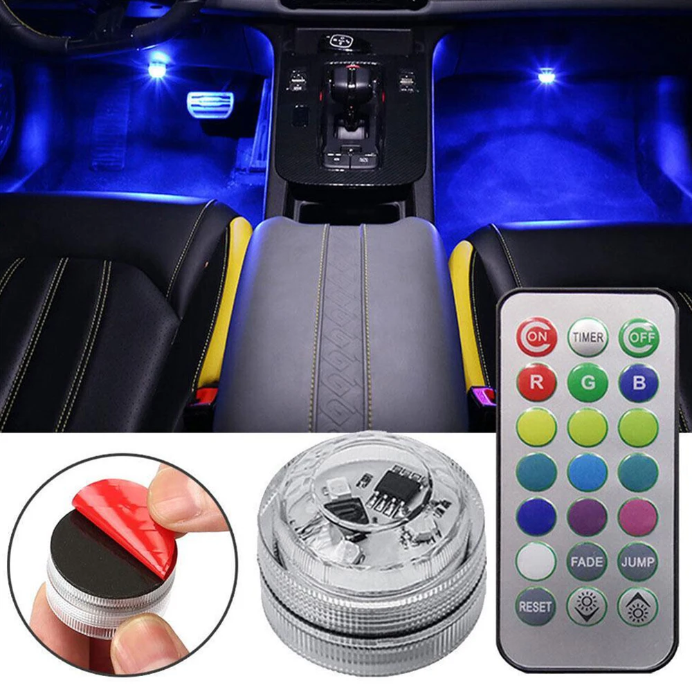 

LED Car Interior Ambient Light Atmosphere Lamp Remote Control Wireless Adhesive Ambient Light LED With Battery Car Accessories