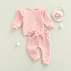 Newborn Baby Girl 2pcs Clothes Fall Spring  Heart Sweatshirt Pullover Top Bowknot Pants Valentine´s Day Outfits 2023