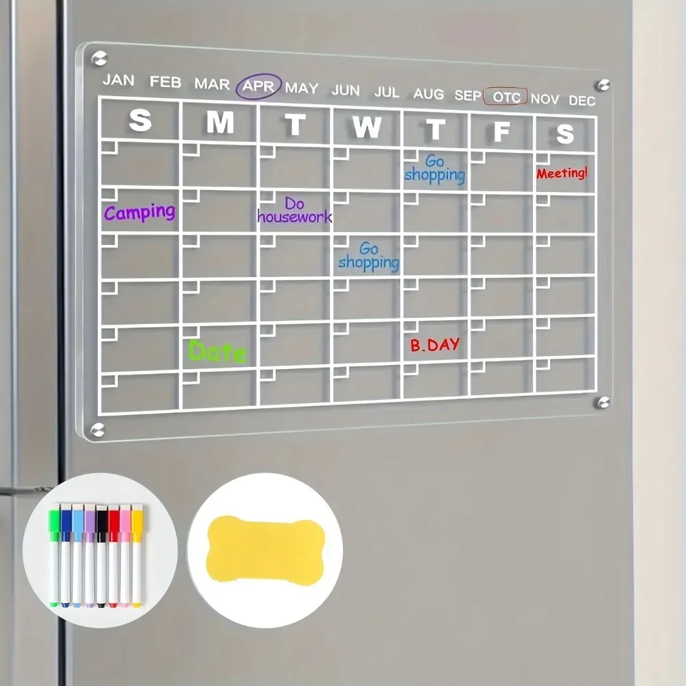 

Акриловый прозрачный магнитный календарь для холодильника, 1 шт., прозрачные магниты на холодильник, ежемесячный планировщик, аксессуары кухонное украшение для дома
