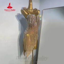 Latin Dance Dresses Customized High-end Luxury Rhinestone Fringe Sexy Backless Dress Adult and Children Performance Costumes