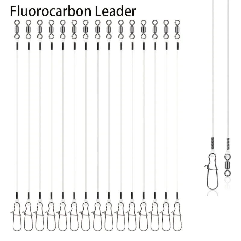 15pcs Fluorocarbon Wire Leader for Fishing-Invisible & Strong Leader for Bass, Trout, Pike，7kg/9kg/12kg/14kg/18kg/20kg/23kg