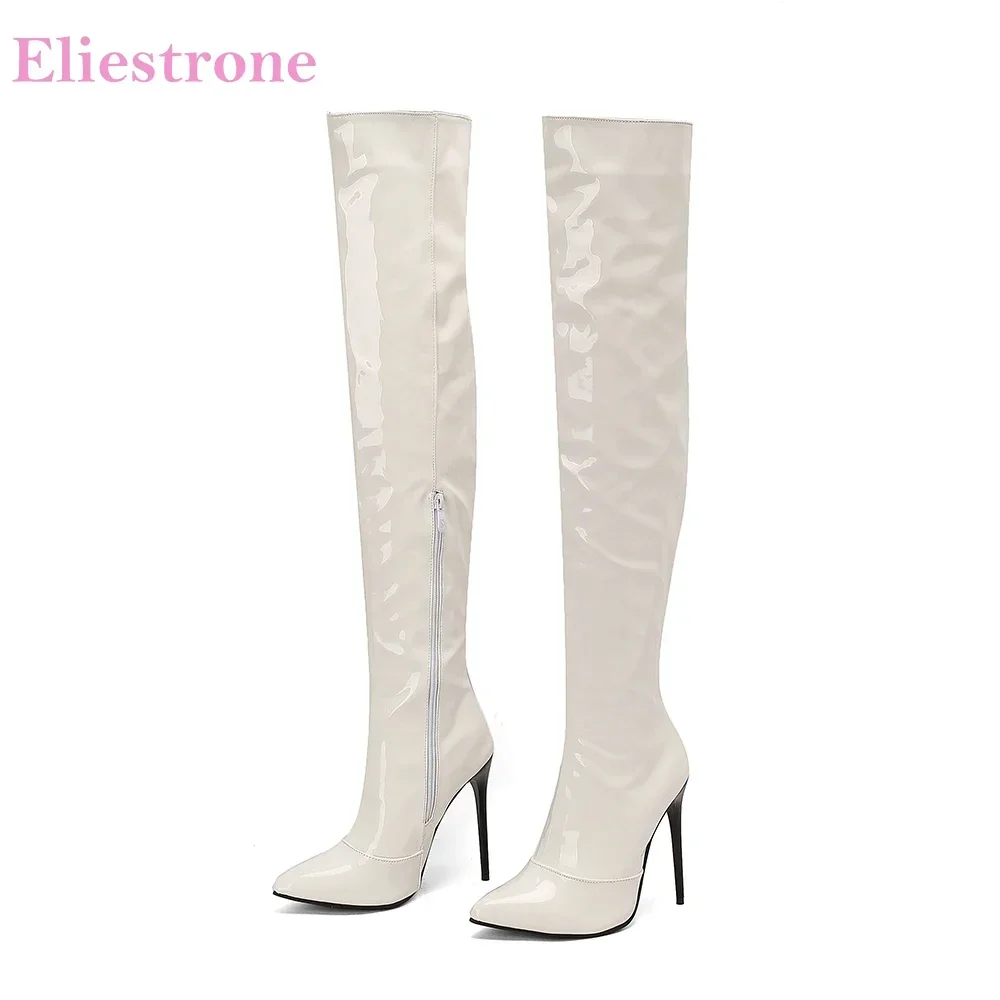 

Winter Mature White Green Women Over the Knee High Boots Sexy Pointed Toe Thin Heels Lady Shoes Plus Big Size 12 43 46 48