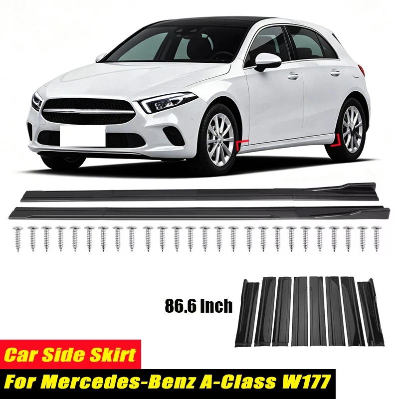 For Mercedes-Benz A-Class W177 Racing Style Side Skirts 86.6Inch 2.2M Rocker Panels Side Lip, ABS 8Pcs Glossy Black Car Body Kit