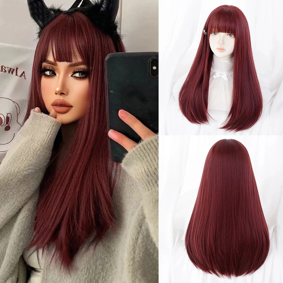 Synthetic Long Straight Lolita Wig with Bangs Wig Girl Cute Ombre Pink Blonde Black Cosplay Party Halloween Harajuku Wig