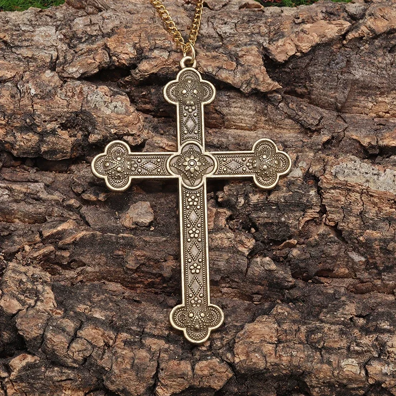 Retro Pattern Christian Jesus Cross Pendant Necklace for Men Women\\\'s Retro Prayer Faith Amulet Jewelry