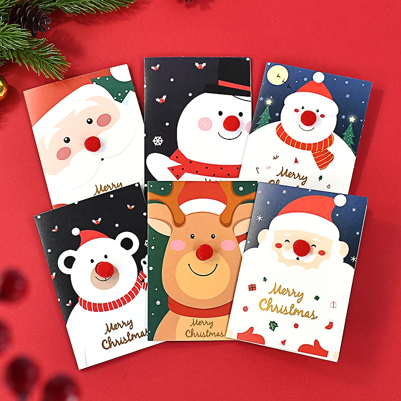 

5Pcs Merry Christmas Fold Greeting Cards with Envelopes Xmas Postcard DIY Navidad New Year Party Gift Card Christmas Party Decor