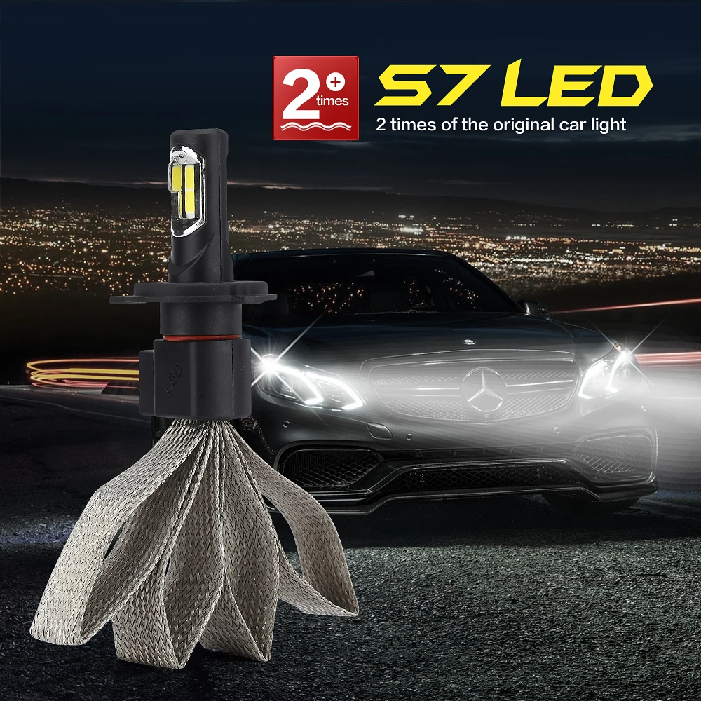 2Pcs S7 LED Car Headlight With Braid Radiating 120W 5800LM Lamp Bulb H1 H3 H4 H7 H11 H13 H27 9004 HB3 9006/HB4 Light