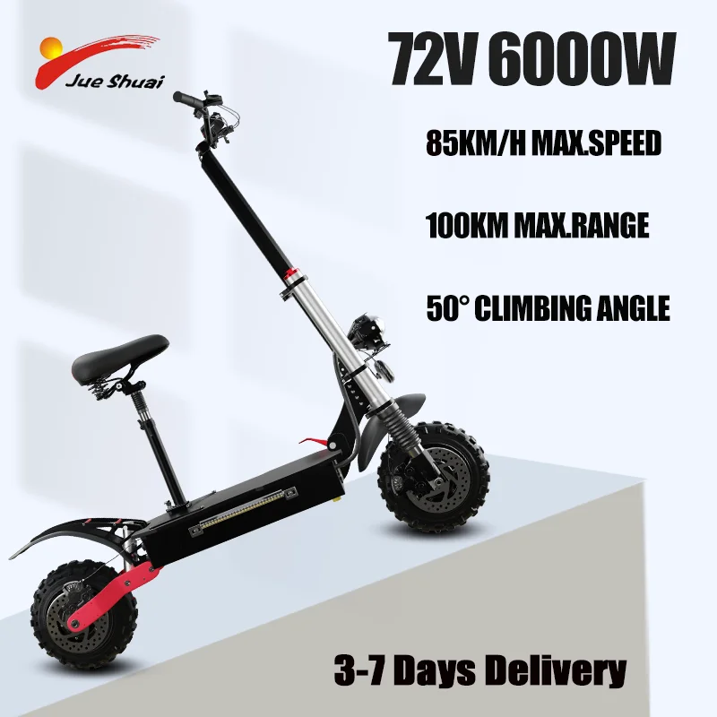 50° Climbing Angle Electric Scooter 1200W-6000W Strong Dual Motor Foldabe Scooter Electric 85KM/H Maximum Speed for Adults