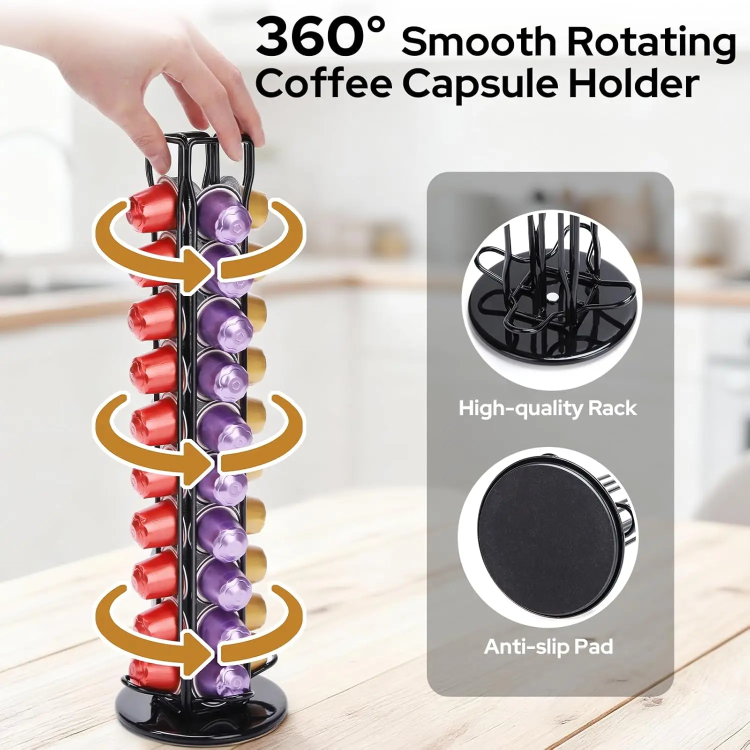 40 Coffee Capsule Holder Compatible with Nespresso Pods Holder Original PodsRotating Design, Coffee Storage Rack