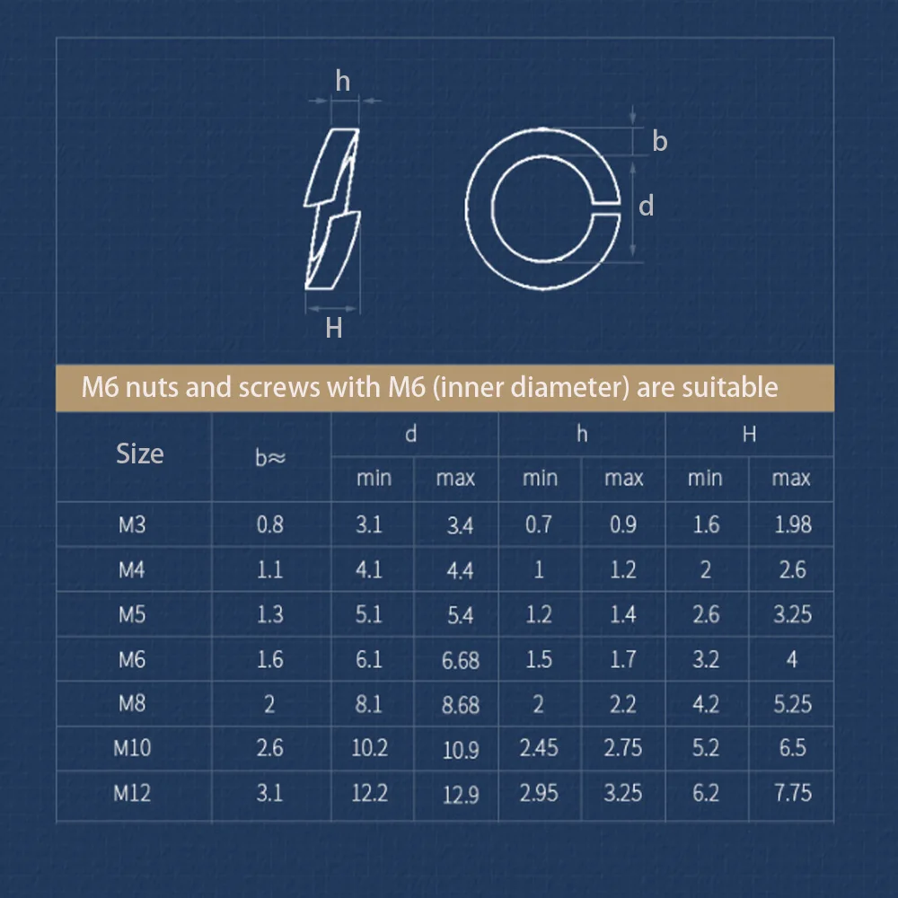 6-90Pc Brass Spring Split Lock Washers Anti-Loose Elastic Gaskets M3-M12 Copper Bronze Washers For Electrical Terminal Fastening