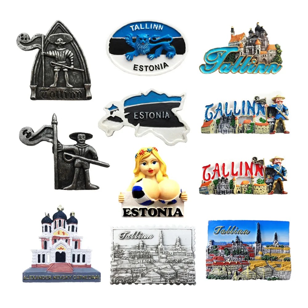 Stiker magnet kulkas suvenir turis Eropa Estonia dekorasi kulkas barang hadiah kerajinan tangan