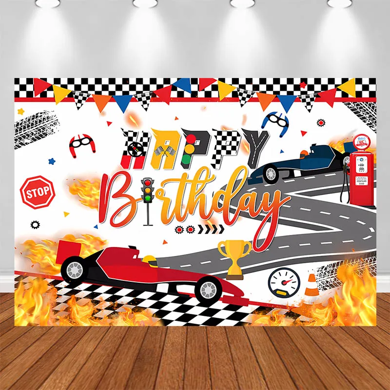 

LS Photography Background Boy Racing Track Gas Station Decor Birthday Cake Smash Adult Portrait Photo Backdrop Studio
