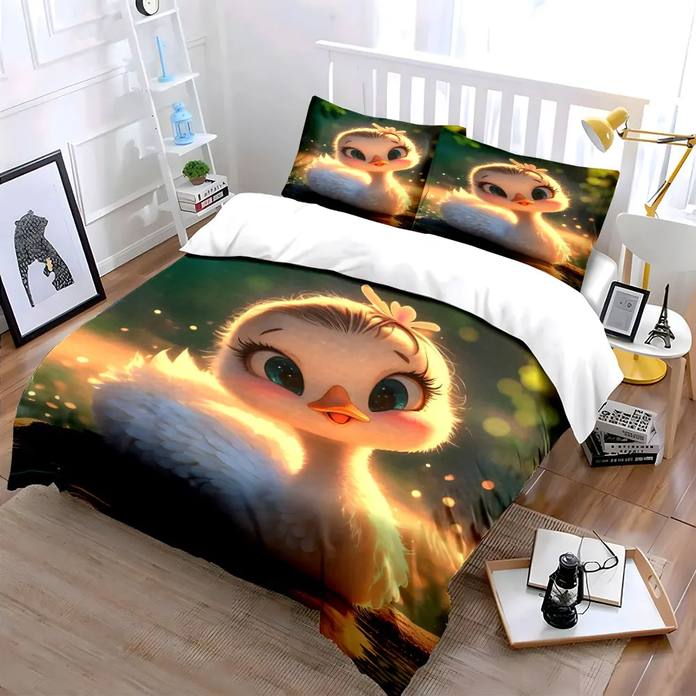 Cute duckling smiling under sunlight Print Bedding Set 1 Duvet Cover 2 Pillowcases for Adult and Children Luxury Gift Full Size