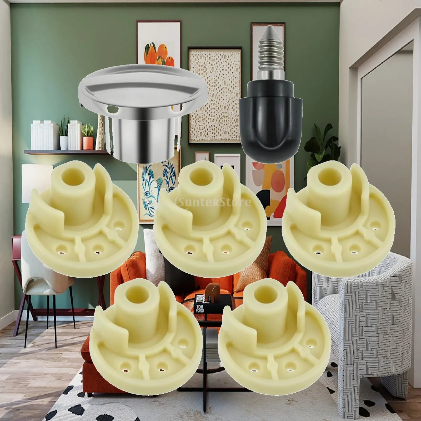 Stand Mixer Rubber Foot Pad Replacement Kit with Zinc Alloy Hub Cap and Threaded Knob for Kitchenaid Artisan