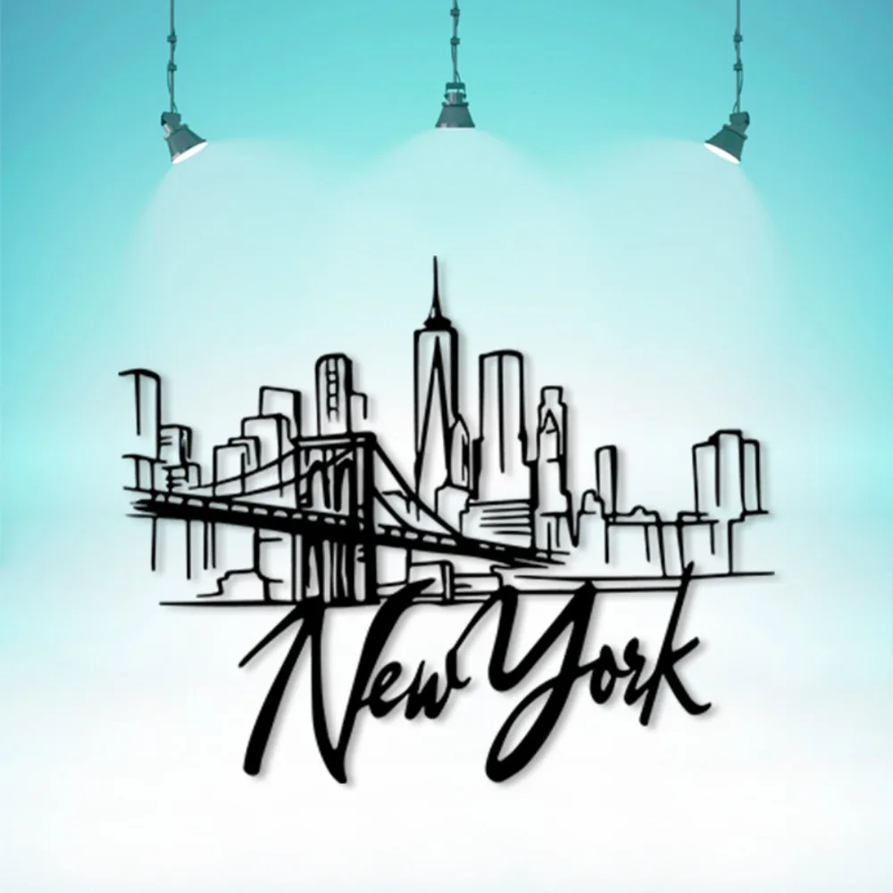 CIFBUY Metal Wall Art Iron Cityscape Brooklyn Bridge Manhattan Skyscrapers Rustproof Decor For Living Room Office Gift