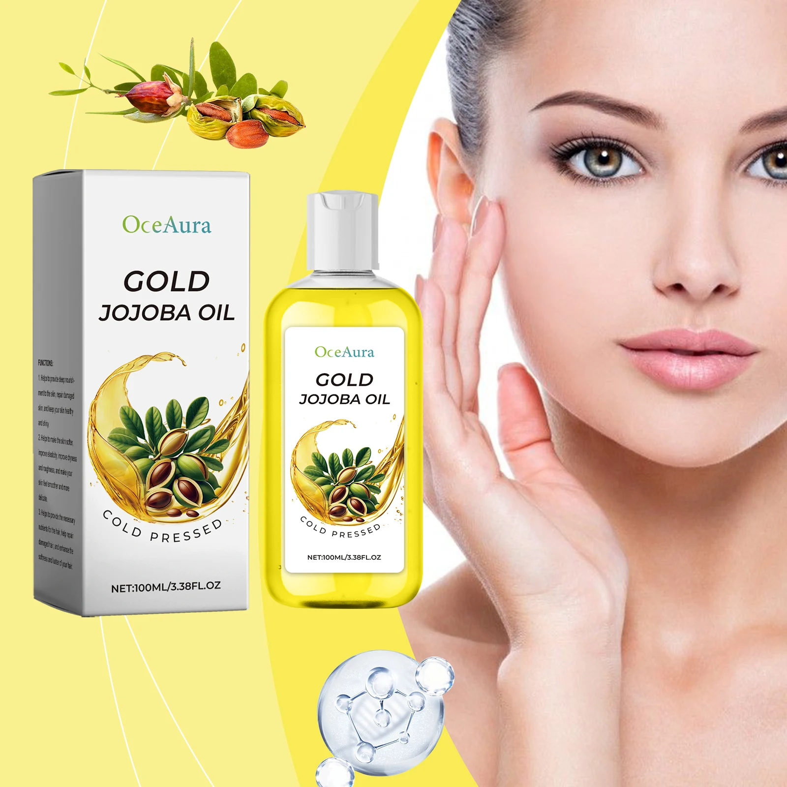 Organic Jojoba Oil Reduce Frizz Split Ends Breakage Nourishing Root Smoothing Hair Essence Shrink Pores Tender Skin Care Serum