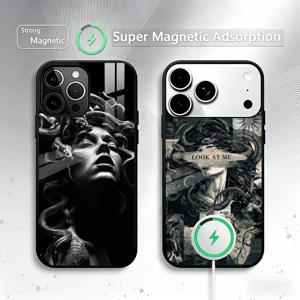 

M-Medusa G-Greek Mythology Phone Case For iPhone17,16,15,14,13,12,11 Plus,Pro Magnetic For Magsafe Wireless Charging
