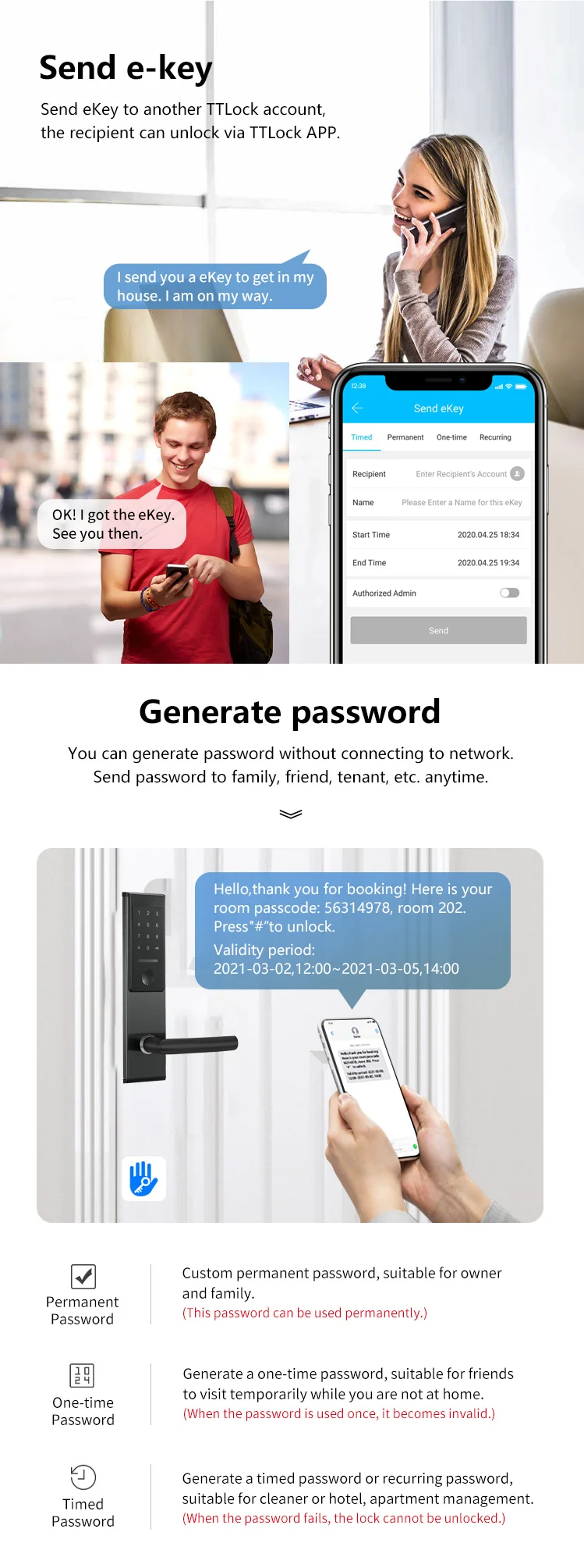 Intelligentes Türschloss aus Edelstahl TTlock Drahtloses digitales elektronisches Schloss Smart Home Holztürschloss – Detail 8