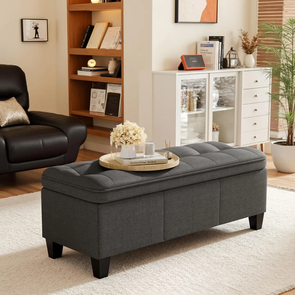 

47 Inches Ottoman with Storage, End of Bed Bench with Legs, Ottomans for Living Room, Storage Bench for Bedroom, Entryway, Adju