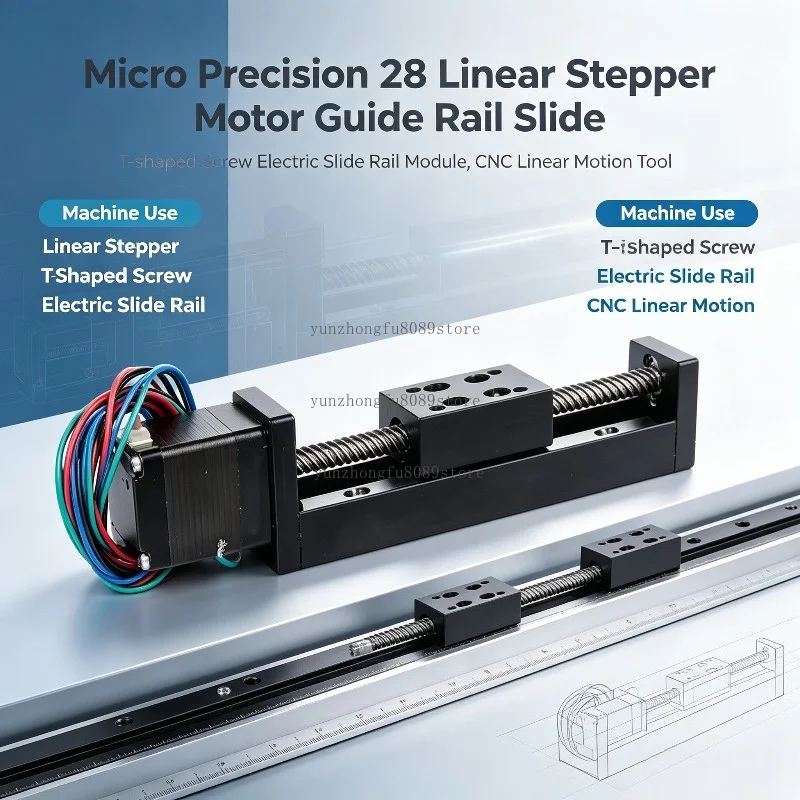 Micro Precision 28 Linear Stepper Motor Guide Rail Slide, T-Shaped Screw Electric Slide Rail Module, Linear Motion Tool