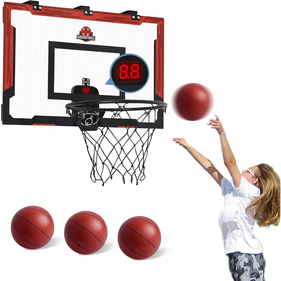

Большое баскетбольное кольцо для дома 24 х 16 дюймов для подростков и взрослых, баскетбольные кольца над дверью с электронным табло, баскетбольное кольцо
