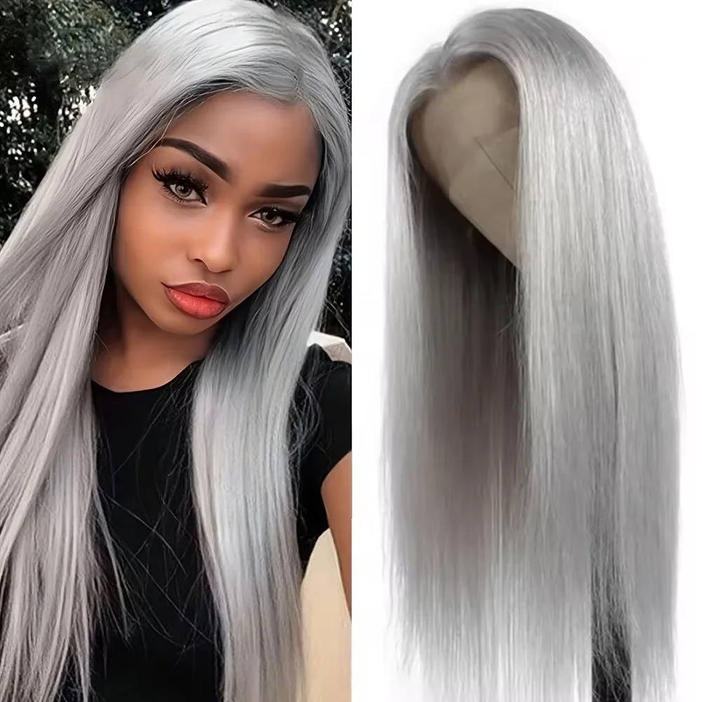 

250% Density Silver Grey Colored Straight 13x6 HD Lace Front Wigs Human Hair Brazilian 13x4 Lace Frontal Wigs For Women