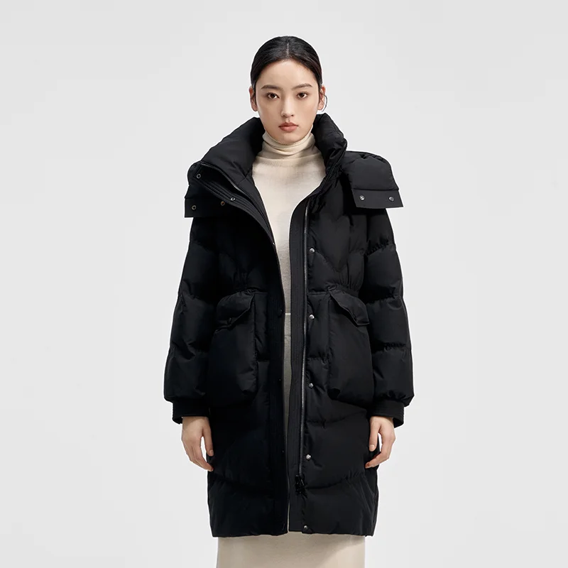 Chericom Piumino di media lunghezza Tasche con patta grandi Cappuccio staccabile Nuovo design trapuntato Vestibilità ampia Elegante piumino Y308135Y