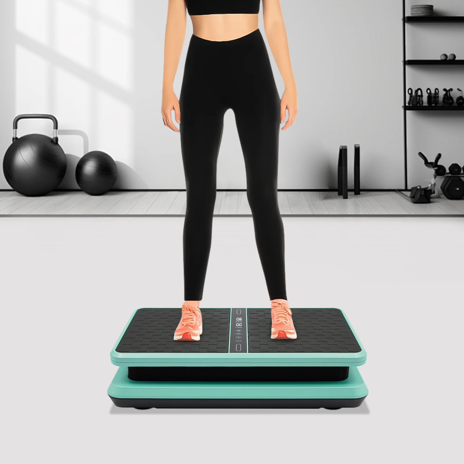 آلة تمرين لوحة الاهتزاز باللون الأخضر، مع أشرطة مقاومة وجهاز تحكم عن بعد، 99 سرعة قابلة للتعديل، لتخفيف وزن الجسم بالكامل